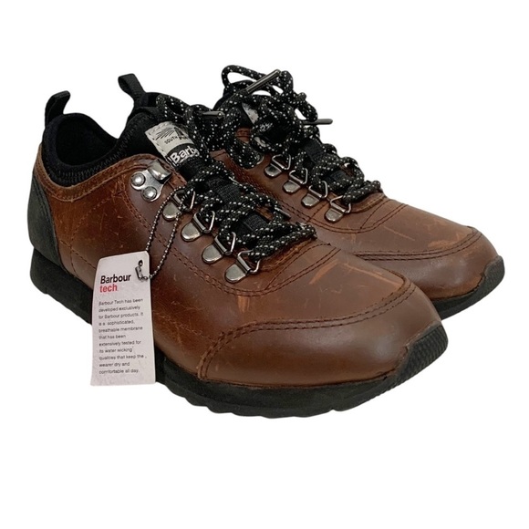 Barbour Tech Low Top Leather Lace Up Sneakers Brown Size 8 NWT - Picture 1 of 11